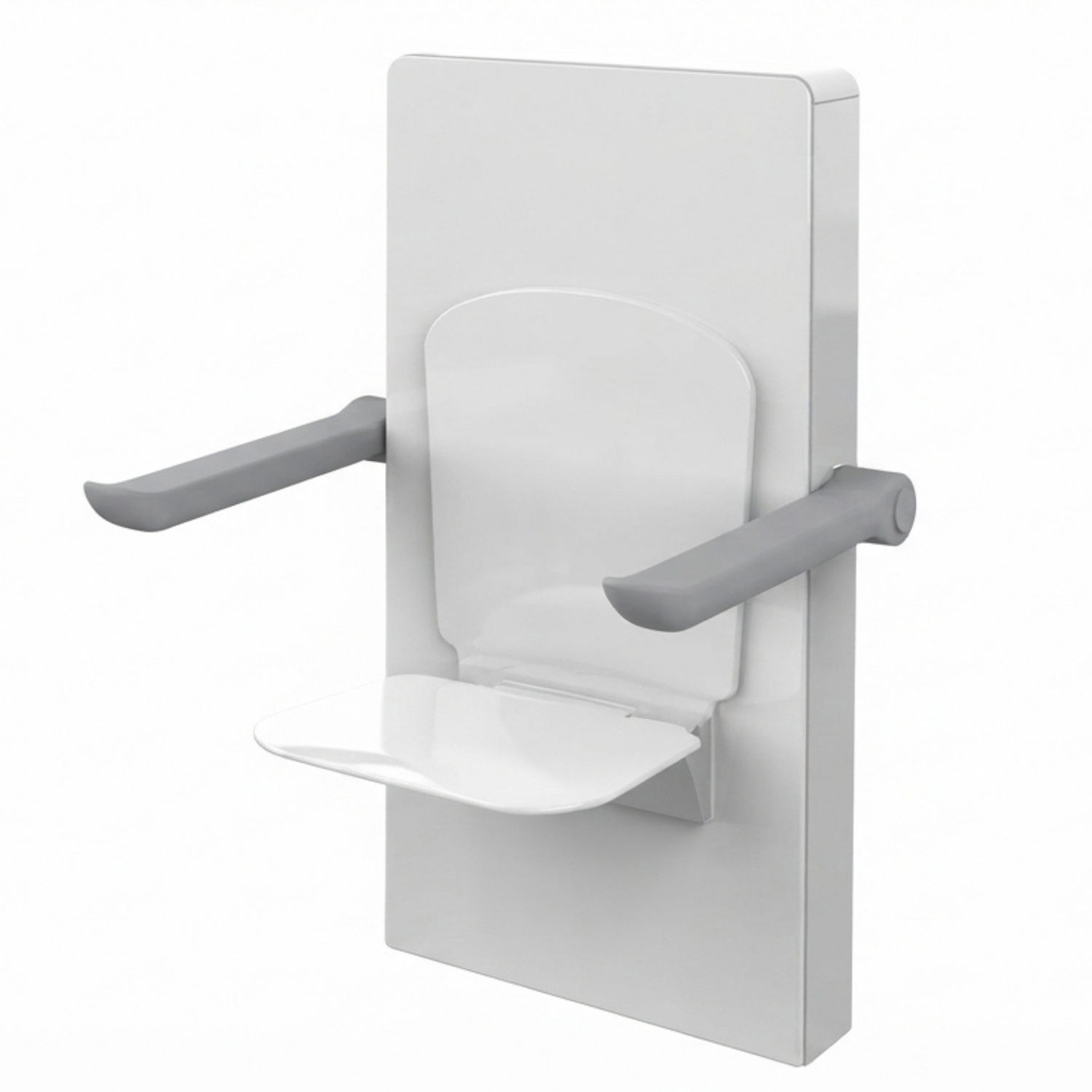 Wall-Mounted Fold-Down Shower Seat with Armrests- White