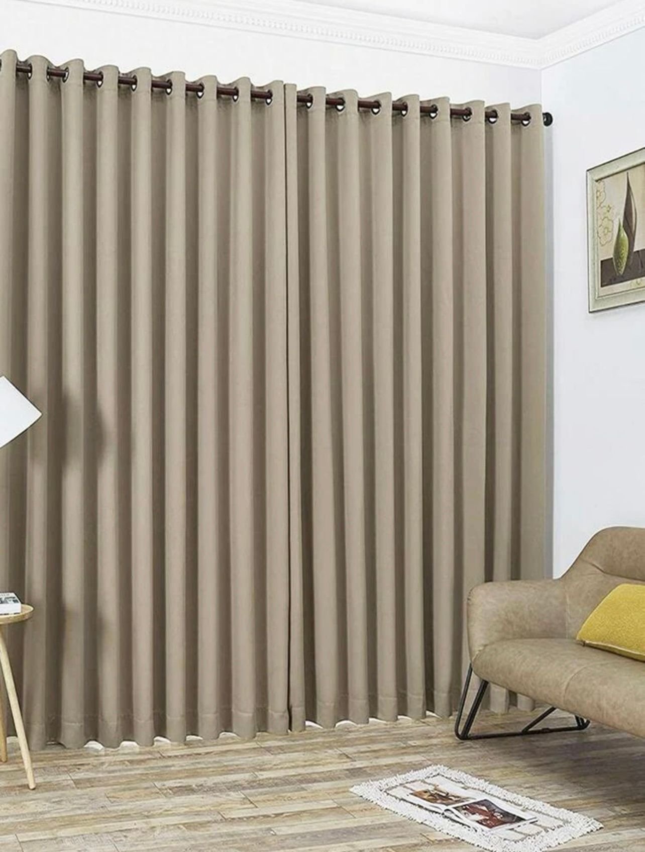 90% Blockout Beige Eyelet Curtain-250 Cm Width x 220 Cm Length