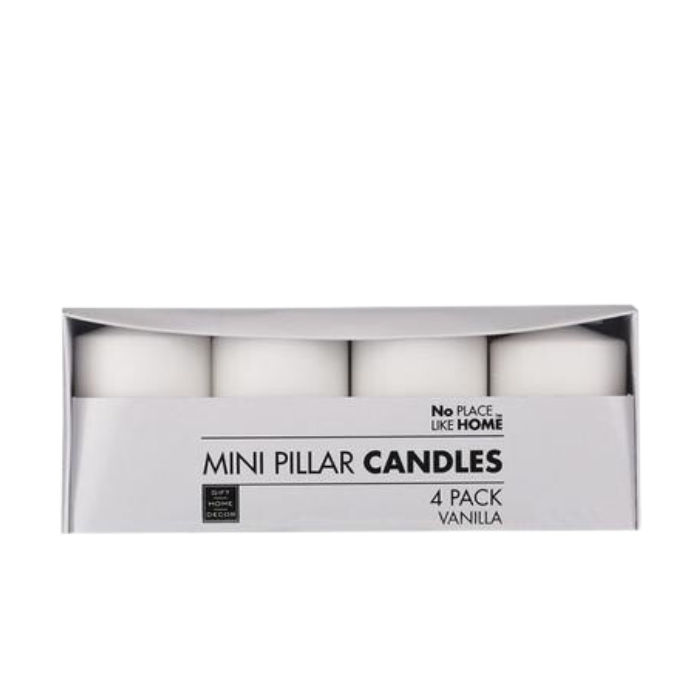 Mini Pillar Candles Scented 5cm x 8cm - 4 Pieces Per Pack - Vanilla