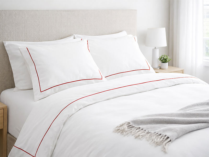 Premium Collection Soft Touch - Oxford Racing Red Satin Stitch Pillow Cover Set - Euro Continental - (1 Set)