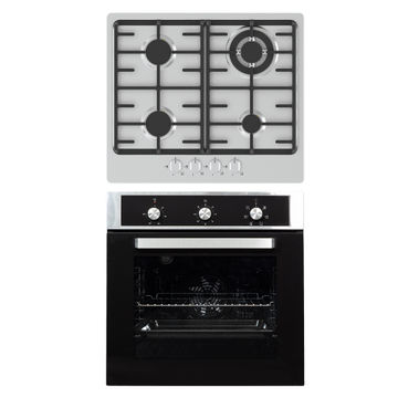 60cm Combi 6 Function Oven Set With 4 Burner Stainless Steel Gas Hob
