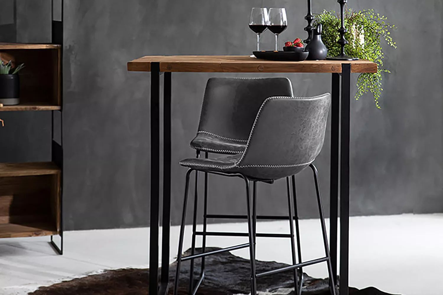 Lazera Teak Root Bar Table with Halo Bar Chairs – Storm Grey