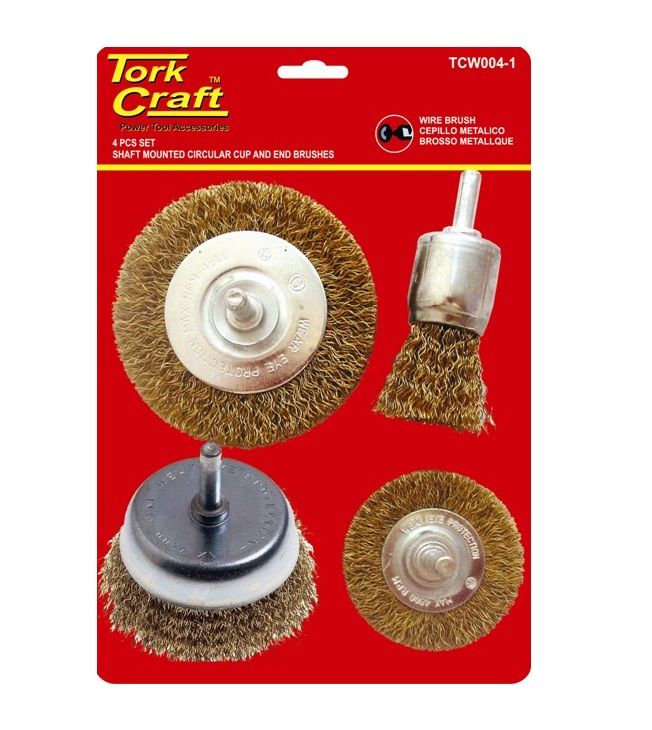 Tork Craft - Wire Brush Set 4Piece With Shaft End/Cup/Circ - 3 Pack