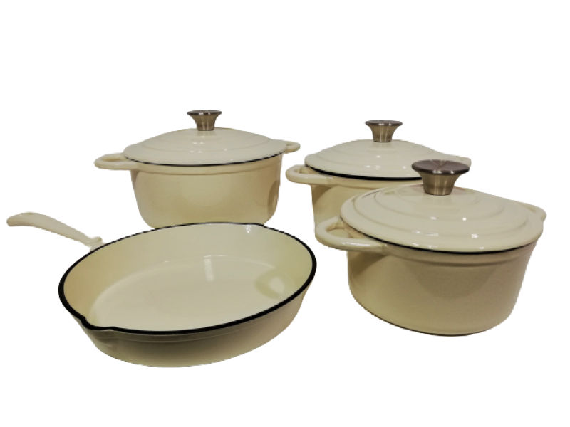 Pot set 7 Piece Cast Iron Grooved Lid - Kitchen Essentials