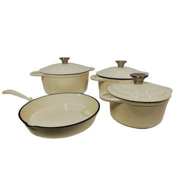Pot set 7 Piece Cast Iron Grooved Lid - Kitchen Essentials