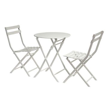 3-Piece White Folding Outdoor Patio Bistro Set –  Metal Table with Chairs