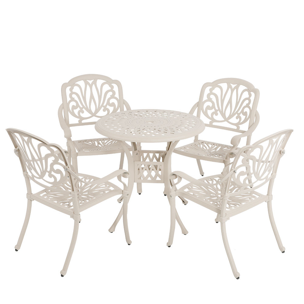 4 Seater - Protea Aluminium Patio Set / Garden Furniture / Outdoor Dining Set    (4  Protea Chairs with 78cm Round Elizabeth Table) - SAND