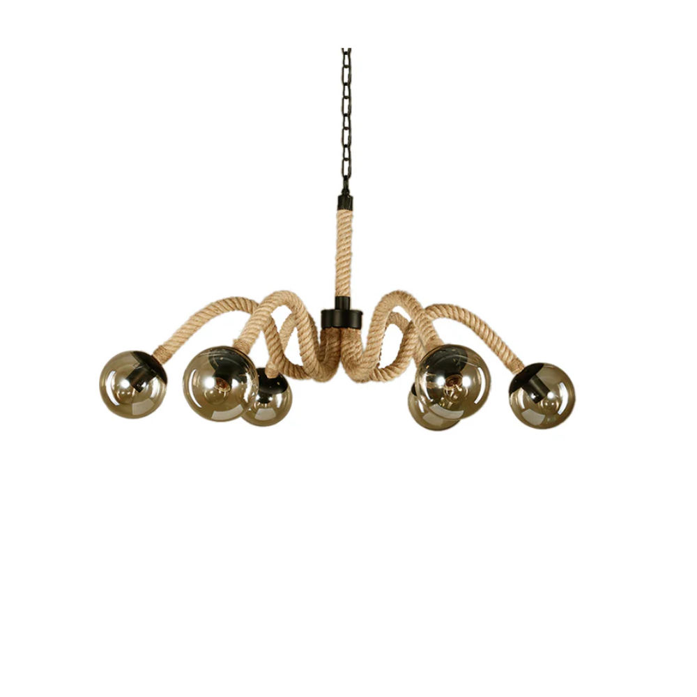 6 Lights Pendant Lighting with Amber Glass Globe Shade