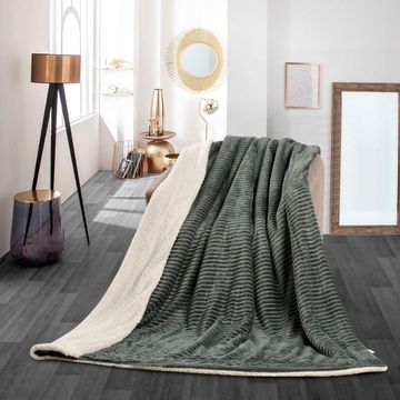 Nu Dekor - Reversible Sherpa Fleece Throw Flannel Blanket - Dark Grey - 180x200cm