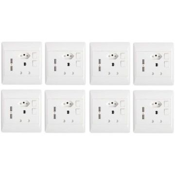 JB Luxx 16A Double Wall Socket with 2 USB Slots (4x4) - Set of 8