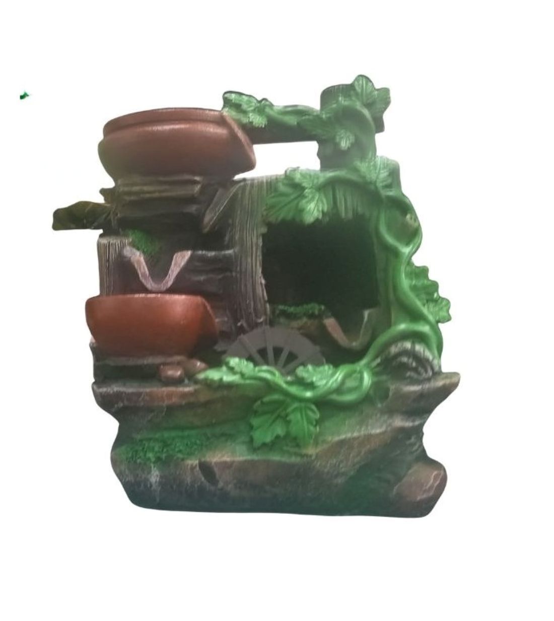 Decorative Tabletop Water Fountain with Cascading Bowls and Foliage, Indoor Waterfall Feature