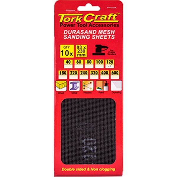 Durasand Mesh Sanding Sheet 120Grit 93x230mm 10 Piece - 6 Pack