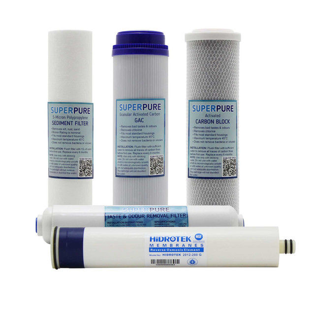 SUPERPURE 5 Stage Water Filter Replacement Cartridge set (incl RO membrane)