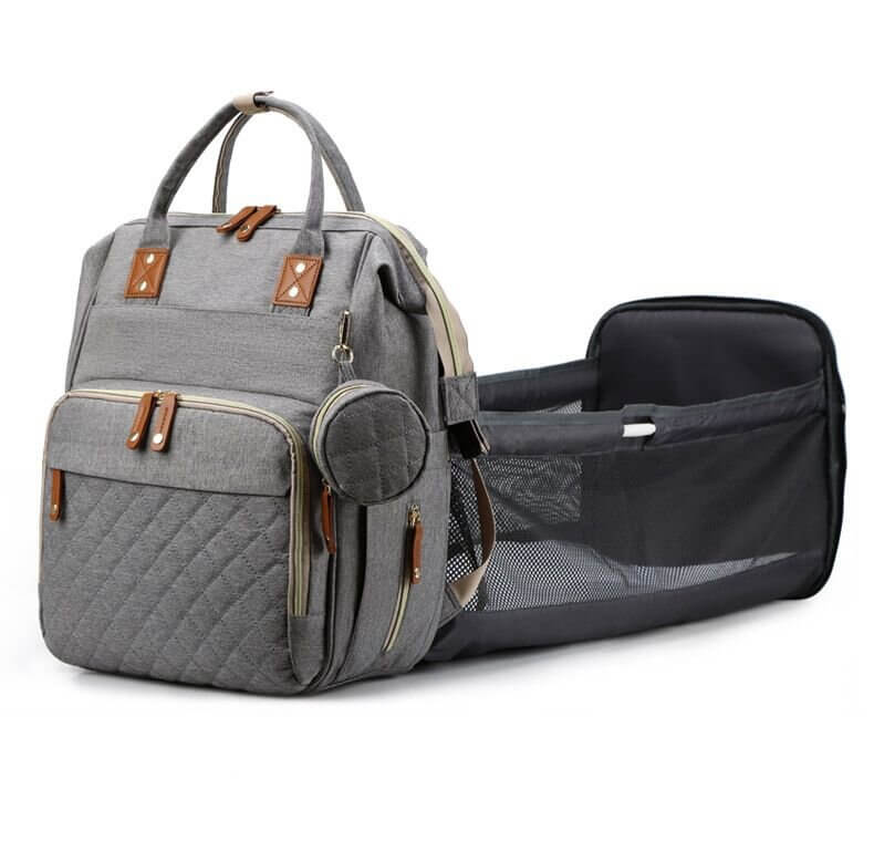 Multi-Functional Baby Diaper Bag & Bed - Grey