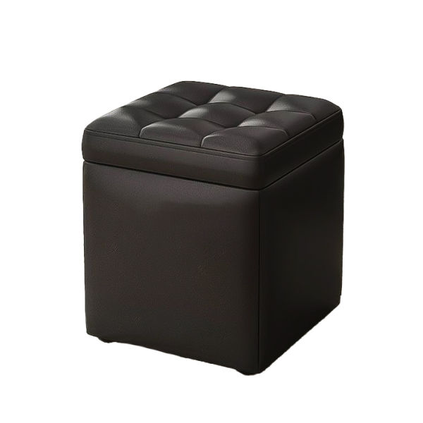 Montana Tufted Lid Black Leather Ottoman With Storage