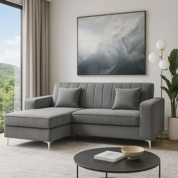 Alison L Shape Velvet Corner Sofa Grey