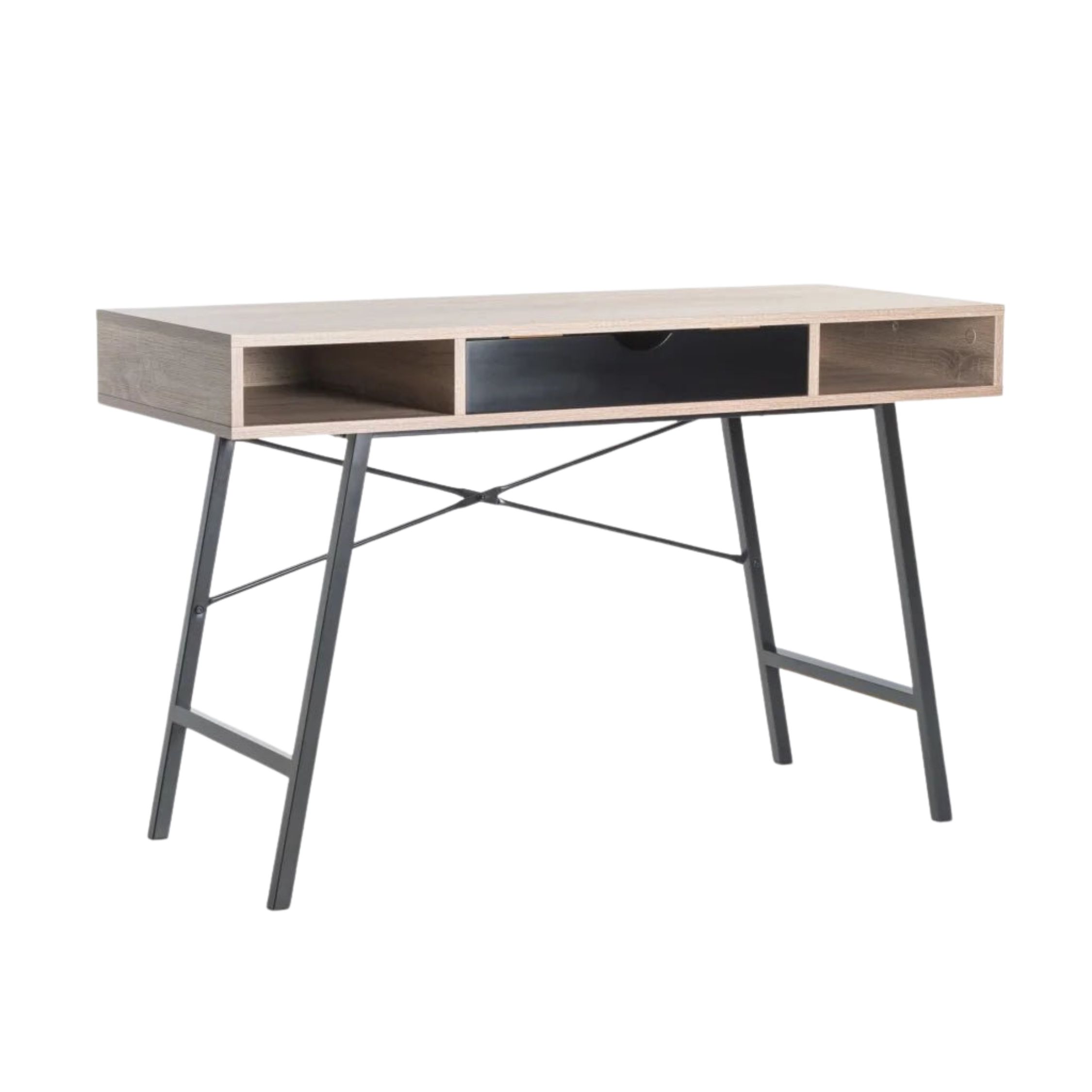 120cm Modern Desk With Storage - Oak/Black