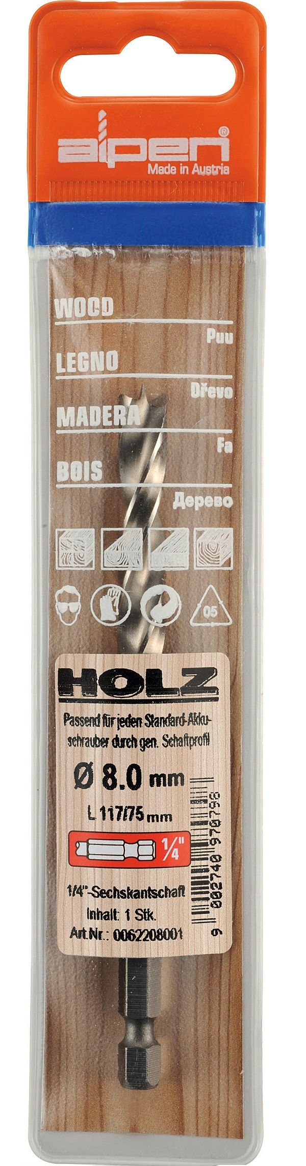 ALPEN - HSS Wood Bit 8mm Hex Shank