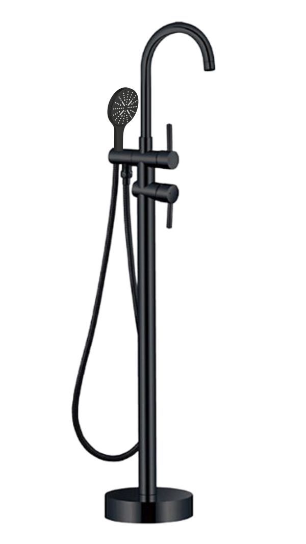 FLOOR MOUNTED BATH MIXER WITH HAND SHOWER - BLACK