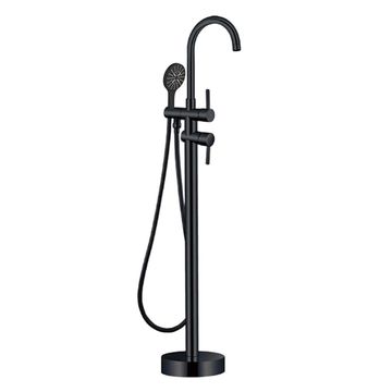 FLOOR MOUNTED BATH MIXER WITH HAND SHOWER - BLACK
