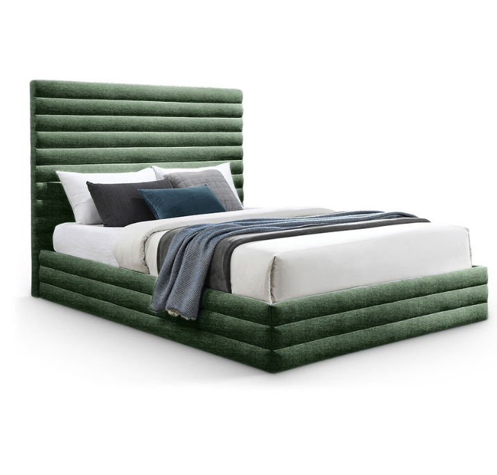 Lavinia Sleigh Bed Queen - Linen -Green