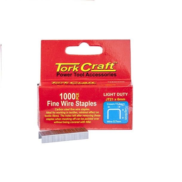 Tork Craft - Flat Wire Staple 21G x 0.7mm x 6mm Jt21 1000Piece - 3 Pack