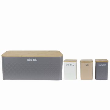 CASA Monza Bread Bin & 3PC Canister Set |Bamboo Lids & Iron Bodies | Bread, Tea, Coffee, Sugar Labels | Multi-Colour