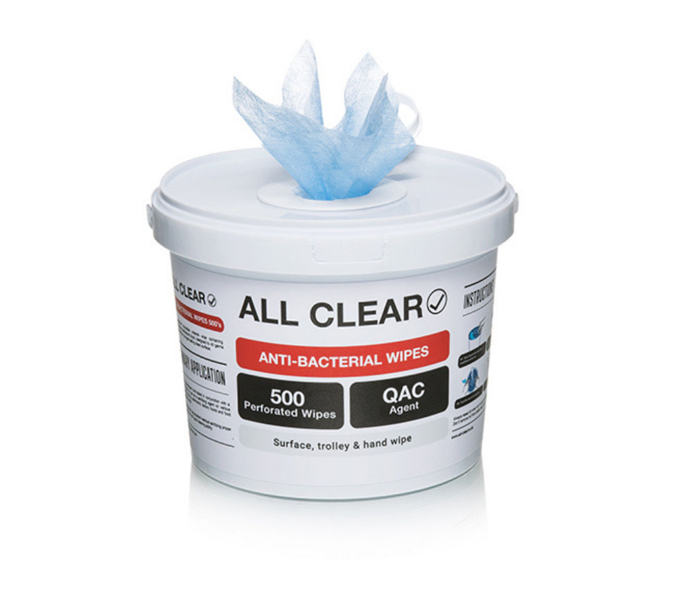 All Clear - Pack Of 2 - 500 Anti-Bacterial Wipes Bucket
