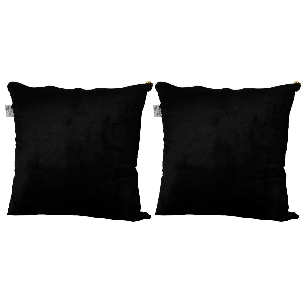 Danny Home Velvet Fabric Black Pillowcase Cover - 49.5cm - Set of 2