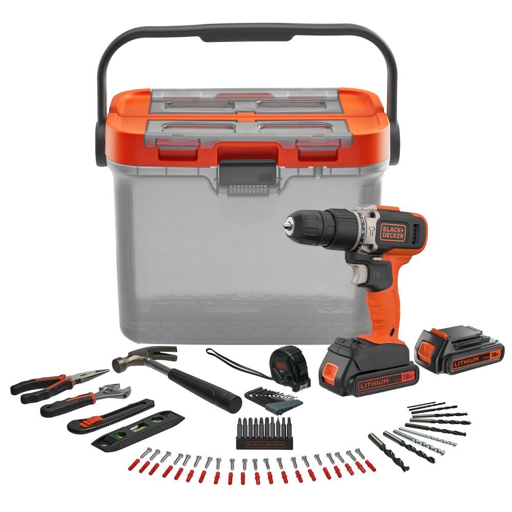 Black & Decker 18V Hammer Drill 2x1.5Ah 400mA 78 Accessories Tra Box BCKSB03-QW