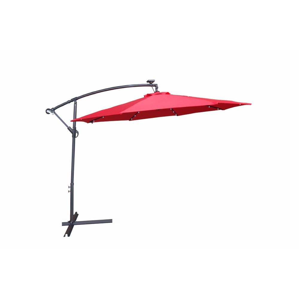 Hazlo Outdoor Patio Cantilever Umbrella With Solar Panel Led Lights - Red