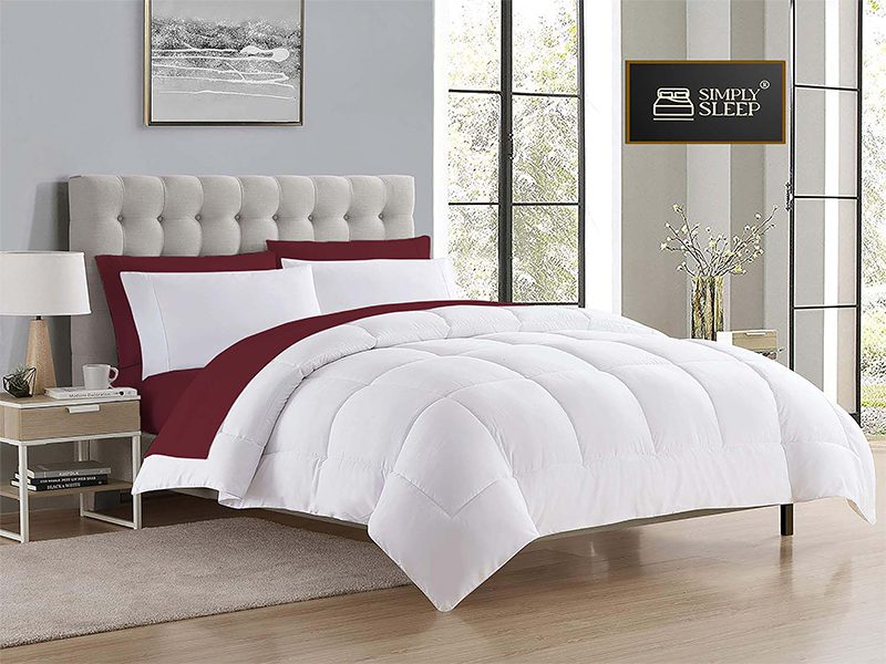 Simply Sleep - Everyday Collection Reversible Comforter Set - 90 GSM - Queen - Pomegranate - Optical White - (1pc)