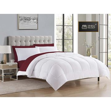 Simply Sleep - Everyday Collection Reversible Comforter Set - 90 GSM - Queen - Pomegranate - Optical White - (1pc)
