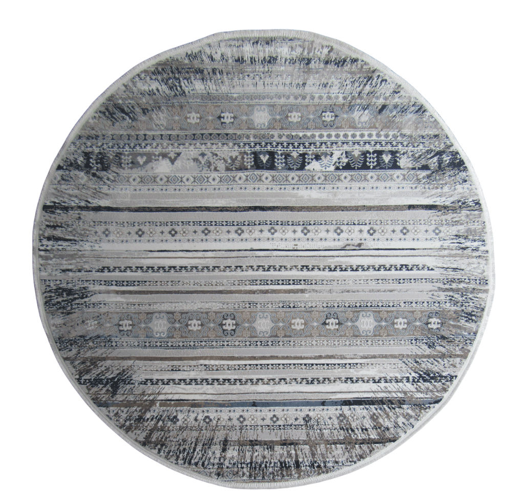 BK Carpets & Rugs – Modern Abstract Round Rug – Grey ,Blue & White - 2m x 2m