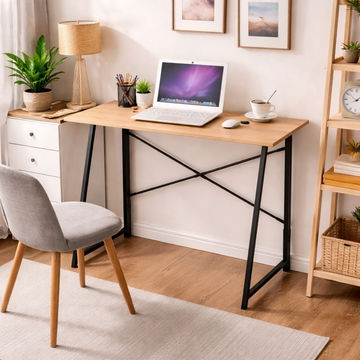 Bragg Essential Foldable Student Office Work Desk, Oak & Black