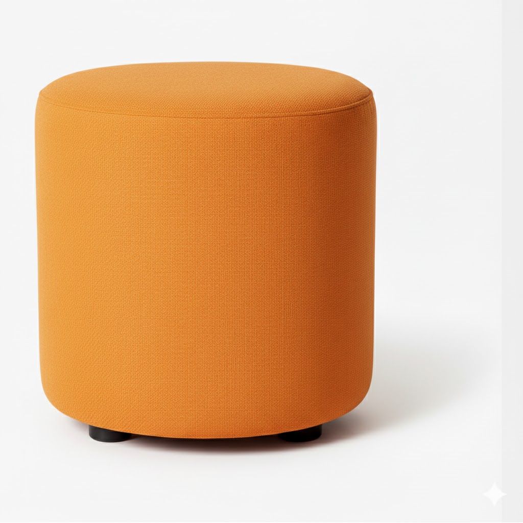 Round Upholstered Fabric Ottoman Orange
