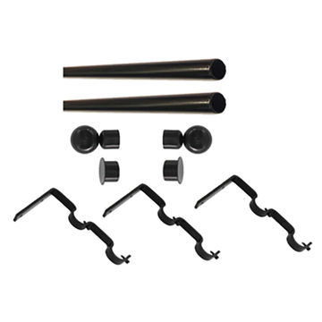 Matoc 32mm Curtain Double Metal Pole Set -Extend Brkts -Heavy Ball Finials -Black -6.0m