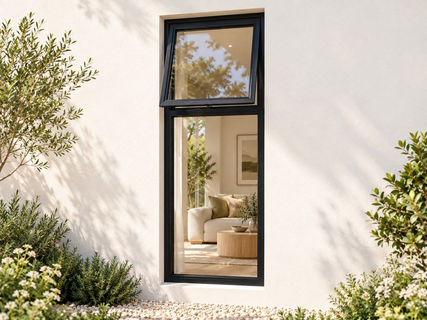 Kenzo Premium Top-Hung Aluminium Window - Black, 600 1800 mm, Upper Opener with Fixed Lower Pane, Clear Glass