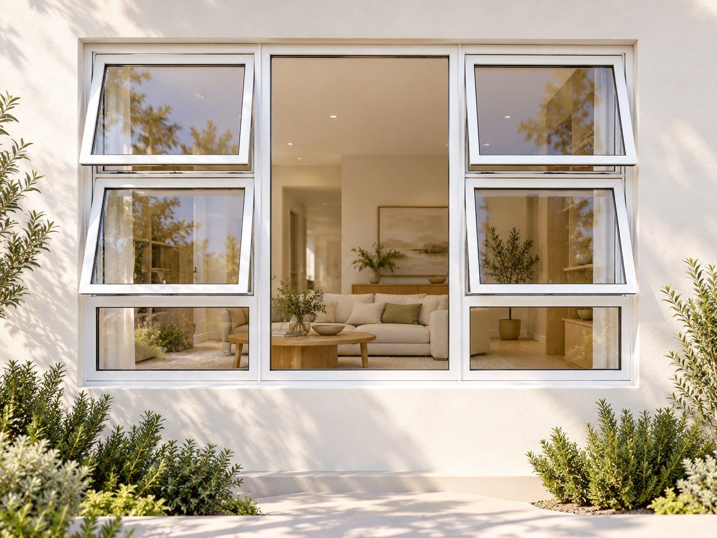 Kenzo Premium Top-Hung Aluminium Window - White, 1800 1500 mm, Four Openers with Fixed Centre and Lower Panes, Clear Glass