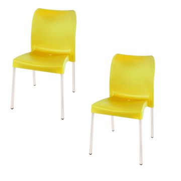 Florence Heavy  Duty Plastic Bistro Chair / Patio Chair / Garden Chair / Stackable - NO ARMRESTS - YELLOW  - Set of 2