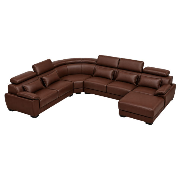 Claude U Shaped Corner Sectional Sofa-Bonded Leather Brown