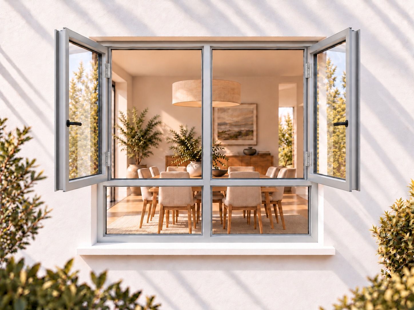 Kenzo Premium Side-Hung Aluminium Window - Silver, 1200 1800 mm, Double Side Opener with Fixed Bottom Panes