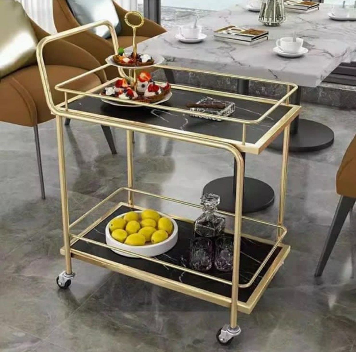 ASHER 2 tier gold frame serving trolley