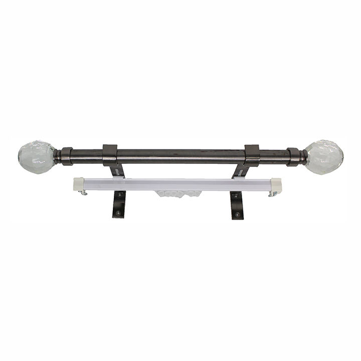 Matoc 25mm Pole and Single Rail Kit - Crystal Globe Finials - Black Nickel - 2.0m