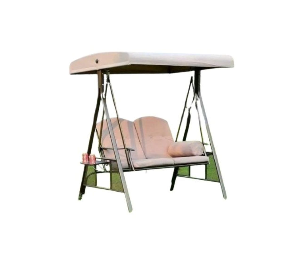 2-Seater Outdoor Patio Swing Chair with Canopy, Cushioned Seats, Metal Frame, Beige