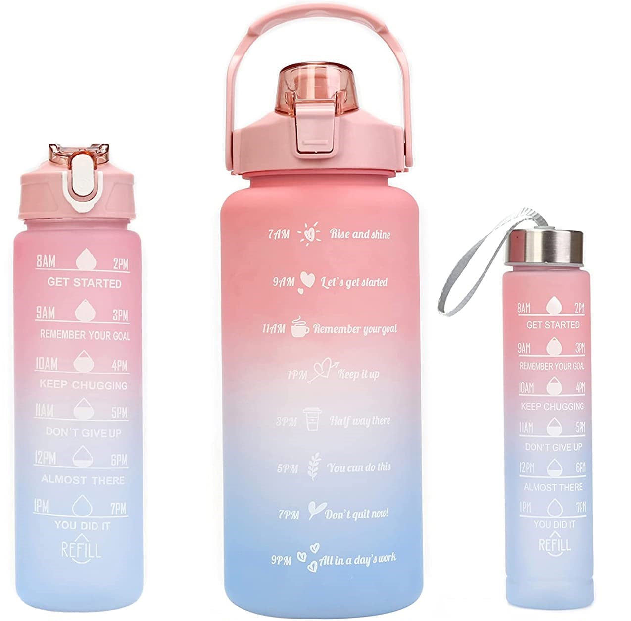 3 Pcs Motivational Gradient Water Bottle (BPA Free) . Gym Bottle, School Bottle - Green