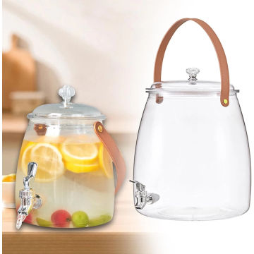 Beverage Plastic Dispenser with Tap, Lid & Leather Handle 5.5L