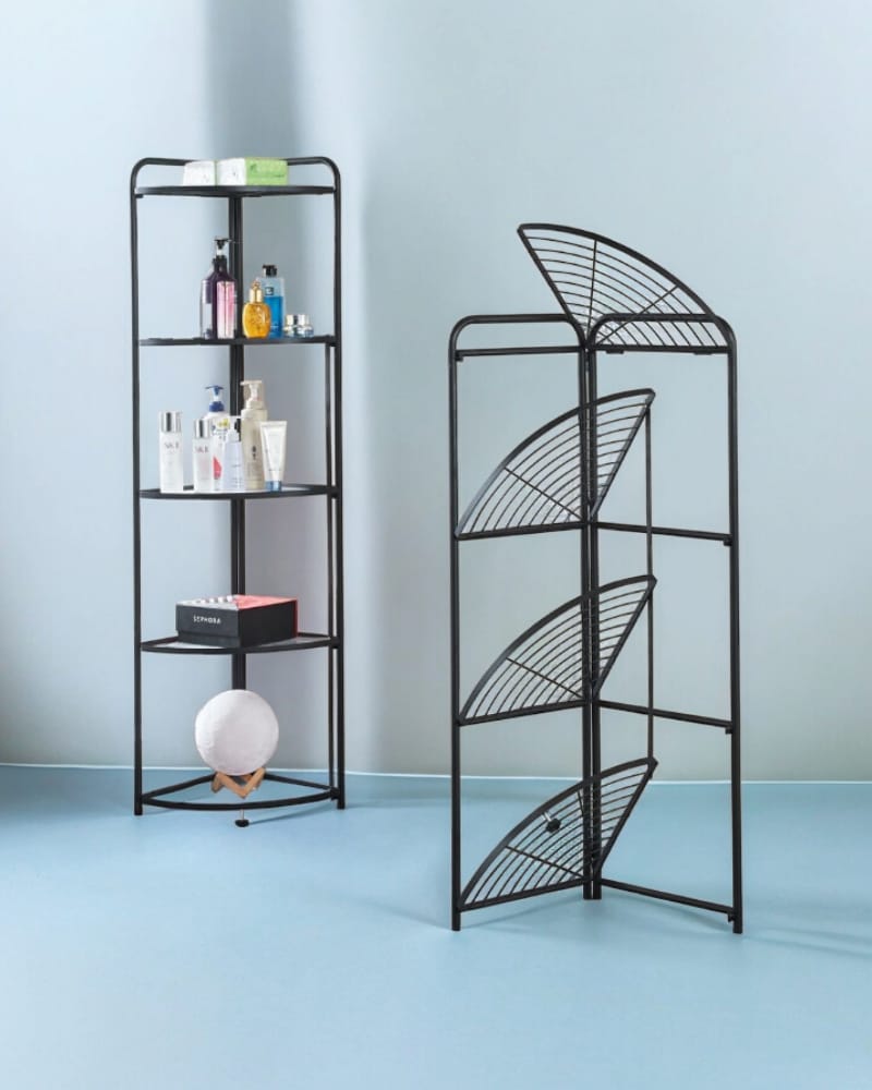 5 Tier Folding Corner Storage Shelf Metal Rack for Bathroom
