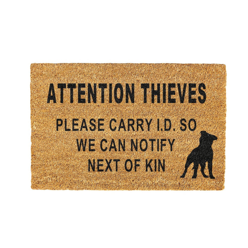 Attention Thieves Coir Doormat Design 700 x 400 mm
