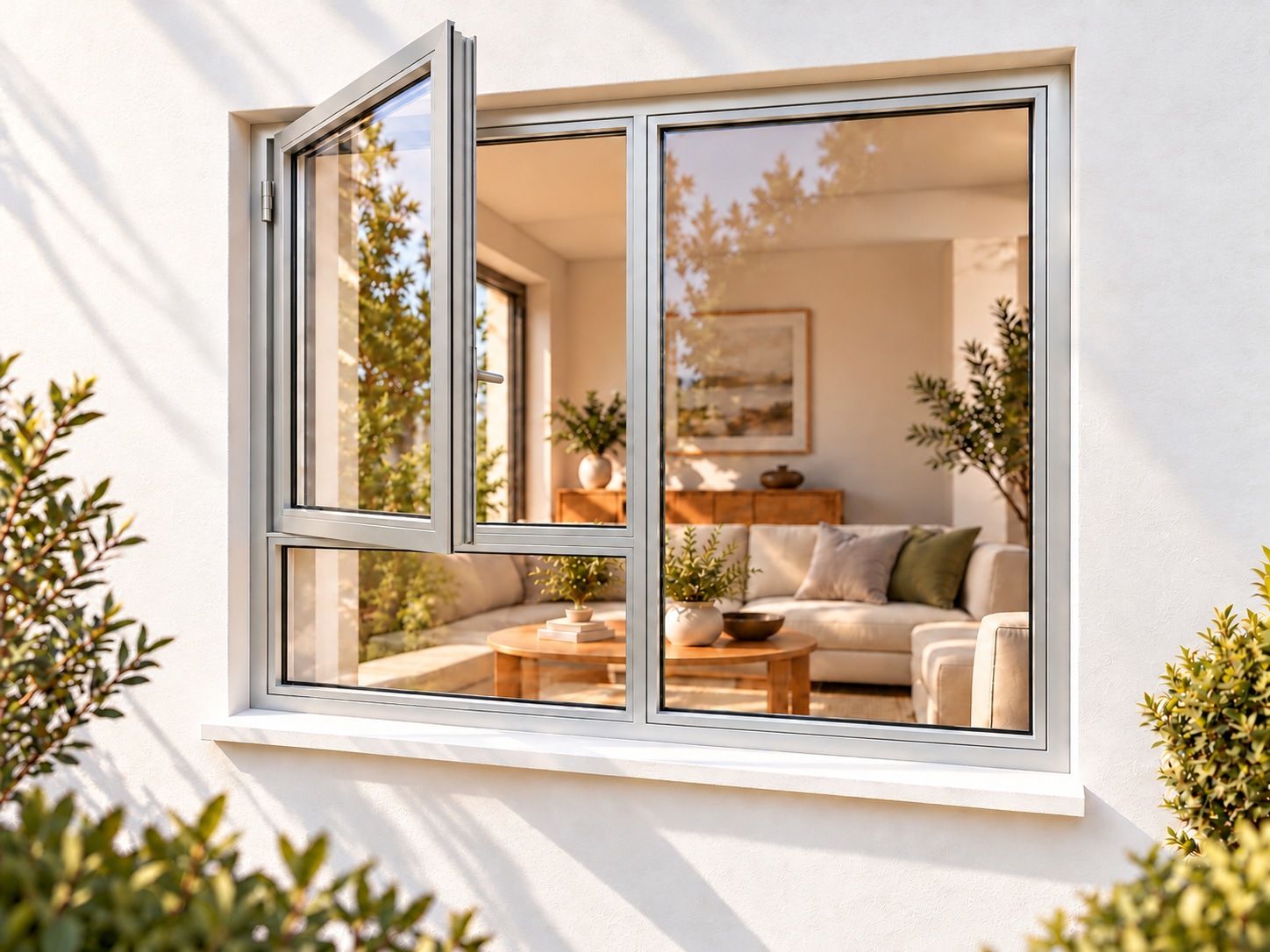 Kenzo Premium Side-Hung Aluminium Window - Silver, 1200 1500 mm, Left Side Opener with Fixed Bottom Pane